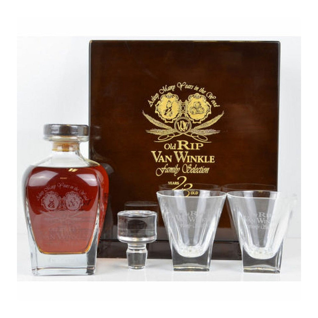 Old Rip Van Winkle 23 Year Old Decanter Set Bourbon Whiskey with Glasses and Decanter 750ml