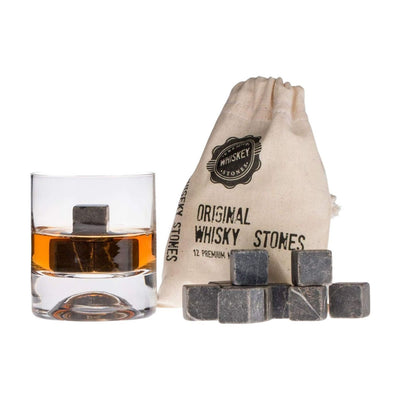 Premium Whiskey Stones Gift Set – 12 Marble Chilling Rocks with Storage Bag