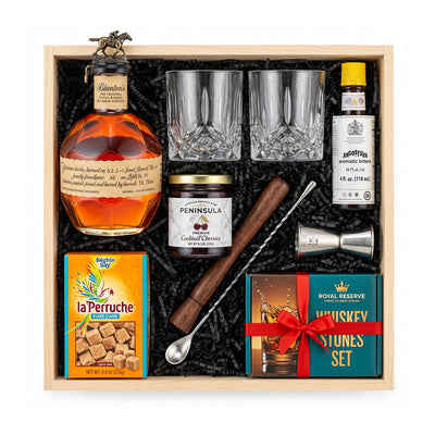 Grand American Flight Gift Crate - wooden gift crate holding 4 American-made bourbon bottles, Four-bottle all-American flight