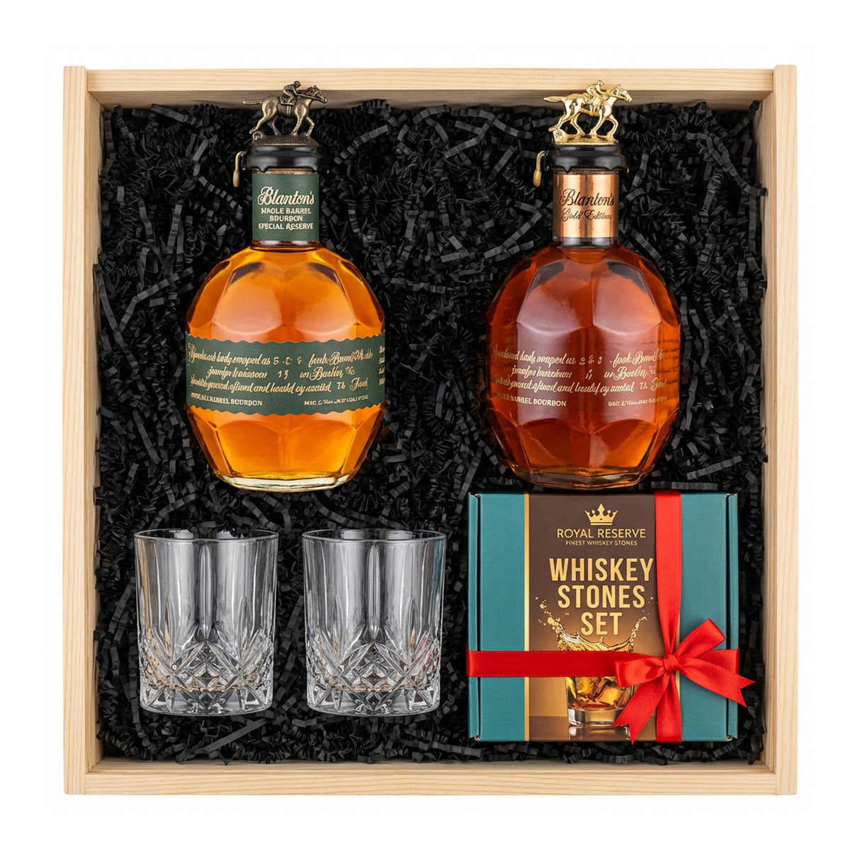 Blanton's Gold & Special Reserve Gift Crate – Bourbon, Glasses & Whiskey Stones (International Release)