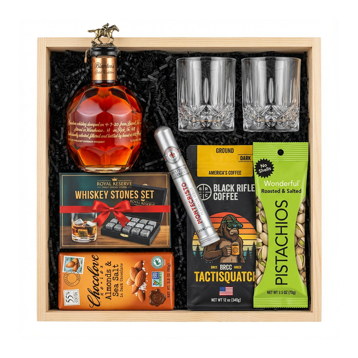 Blanton's Gold Edition Gift Crate – Bourbon, Glasses, Coffee, Chocolate, & Whiskey Stones (International Release)