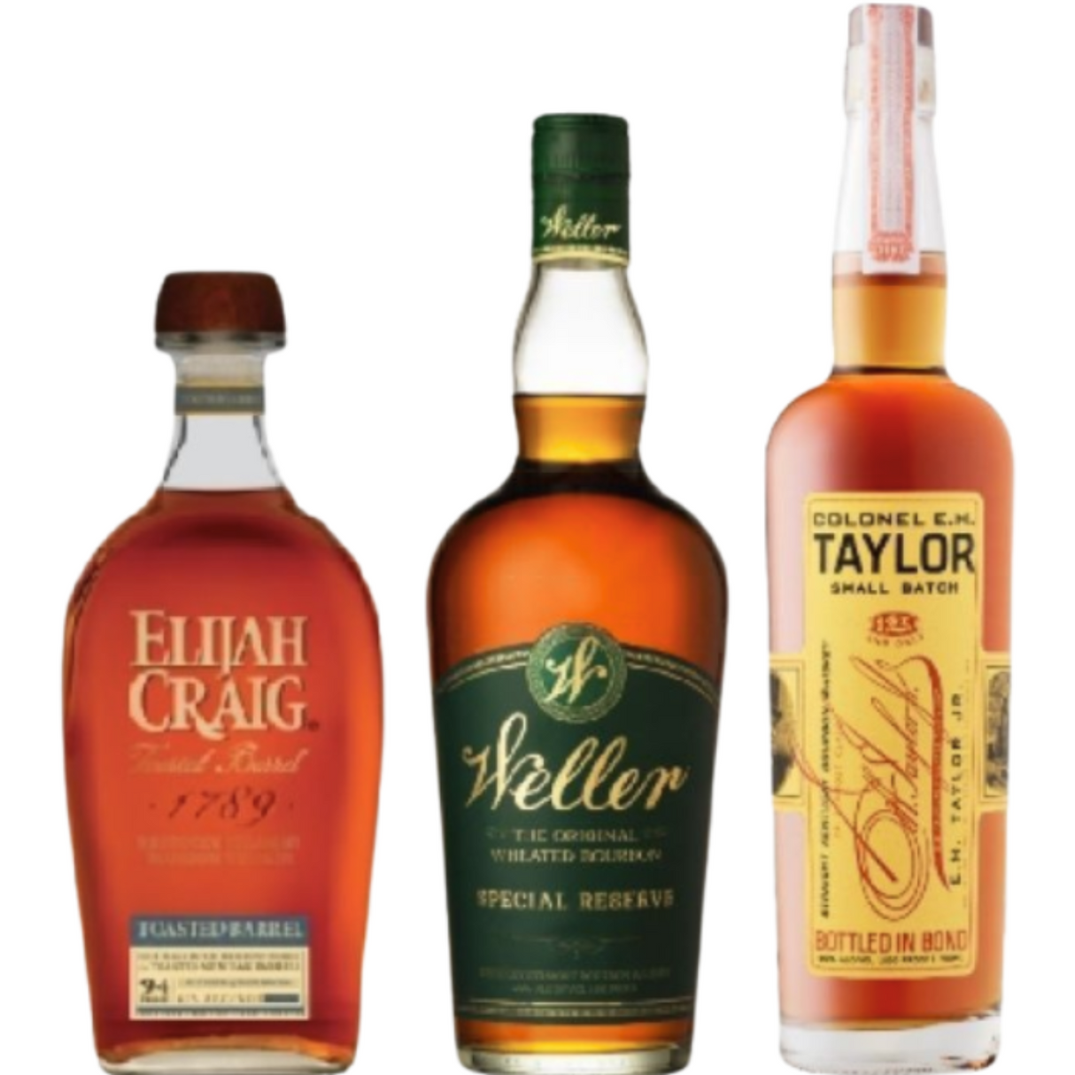 Bourbon Entry Pack Bundle – Elijah Craig Toasted Barrel, Weller Special Reserve, Colonel E.H. Taylor Small Batch (3 x 750ml)