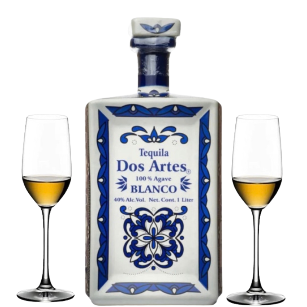 Dos Artes Blanco Tequila Gift Set with 2 Tequila Glasses 1L