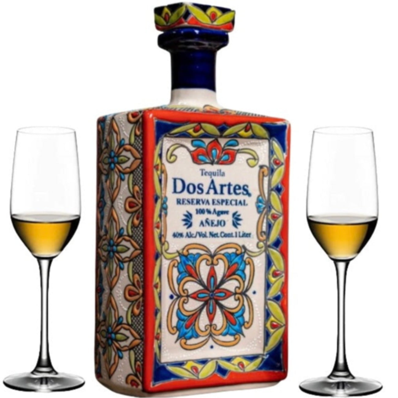 Dos Artes Reserva Añejo Tequila Gift Set with 2 Tequila Glasses 1L