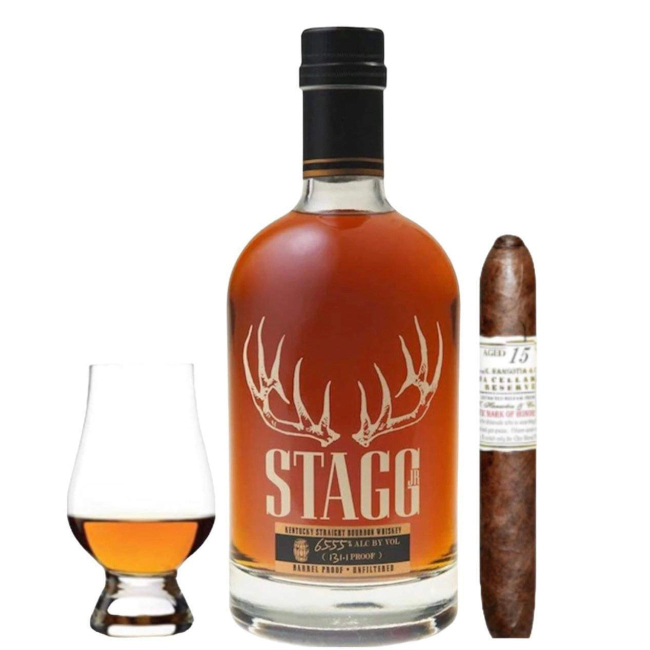 Stagg Jr. Bourbon Whiskey Gift Set with Cigar and Glencairn Glass 750ml