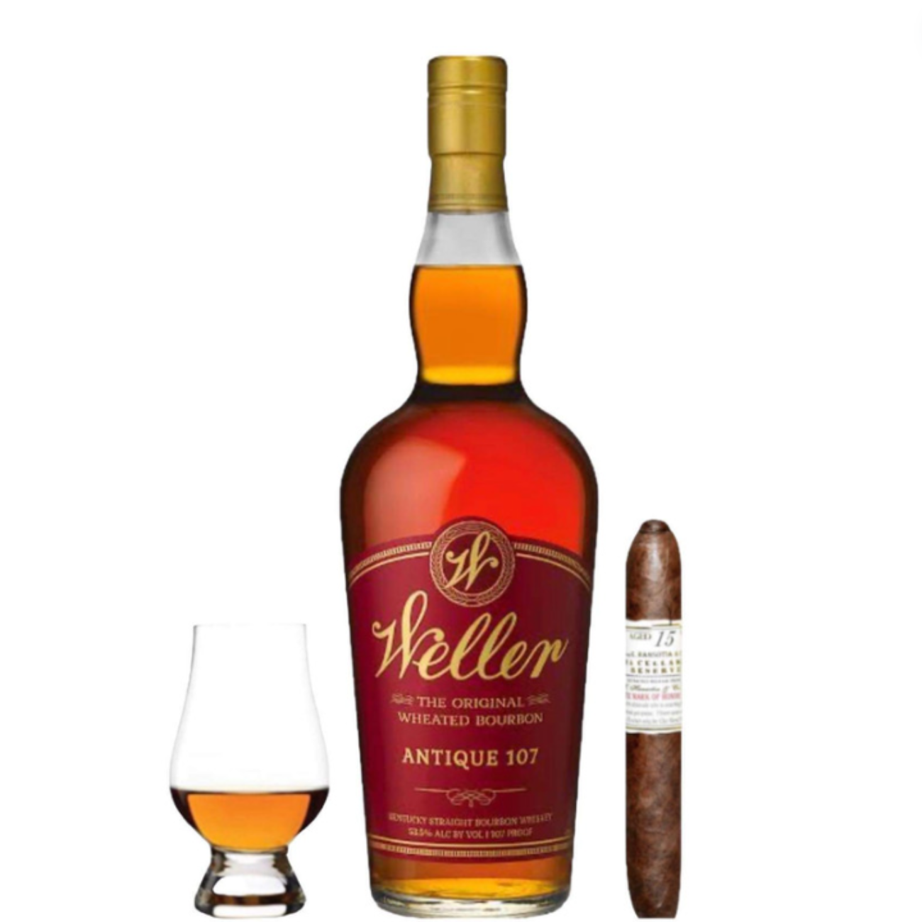 W.L. Weller Antique 107 Bourbon Gift Set with Gurkha Cigar and Glencairn Glass 750ml