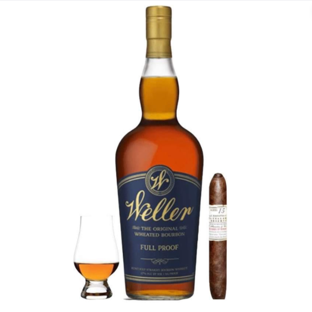 W.L. Weller Full Proof Bourbon Gift Set with Gurkha Cigar and Glencairn Glass 750ml