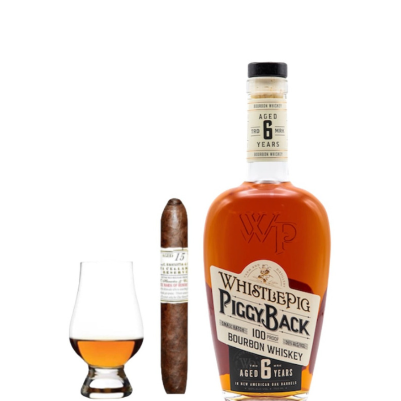 WhistlePig PiggyBack 6 Year Bourbon Whiskey Gift Set with Glencairn Glass and Gurkha Cigar 750ml
