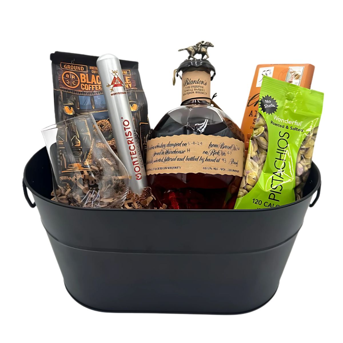 Blanton's Single Barrel Bourbon Whiskey Gift Crate with Gourmet Snacks