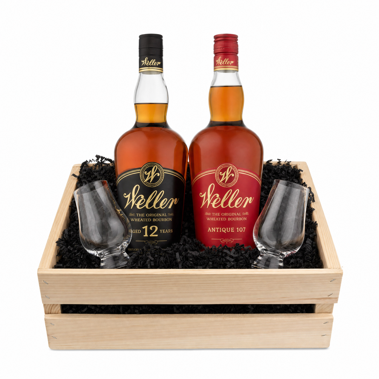 Weller Daily Duo Crate — 12 Year & Antique 107 with Glencairn Glasses
