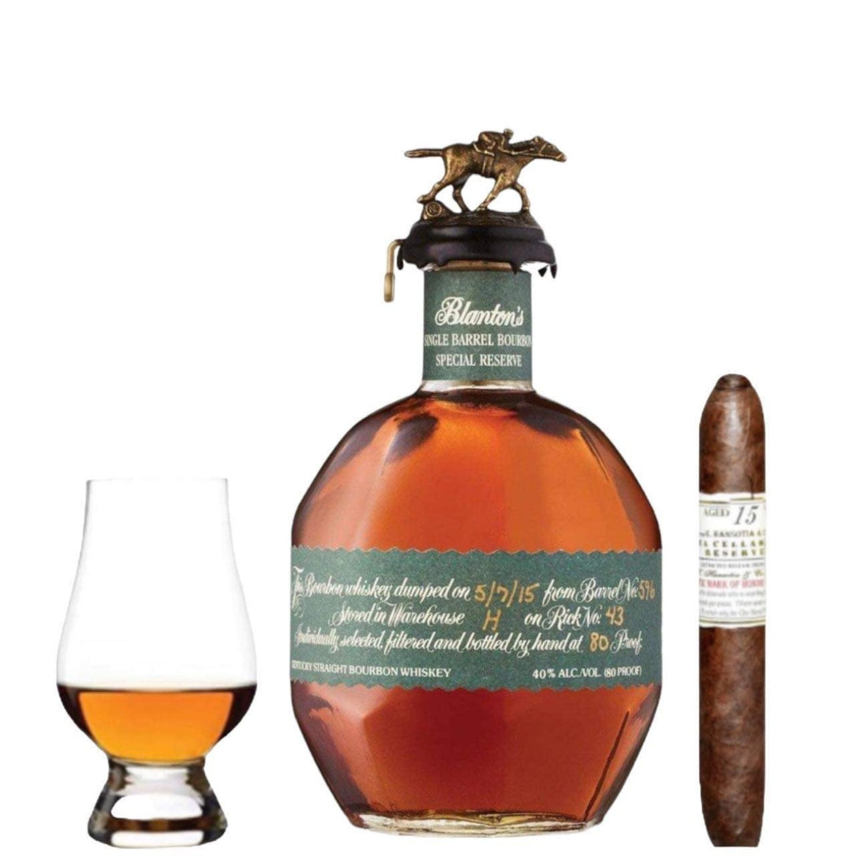 Blanton's Green Special Reserve Bourbon Gift Set with Gurkha Cigar and Glencairn Glass 700ml