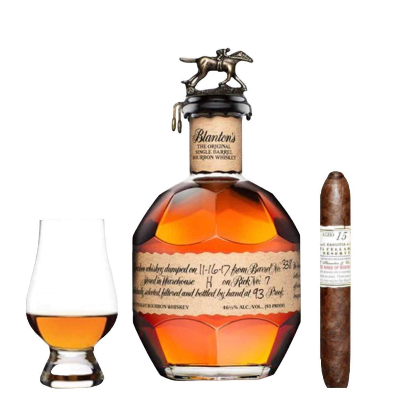 Blanton’s Single Barrel Bourbon Gift Set with Gurkha Cigar and Glencairn Glass 750ml