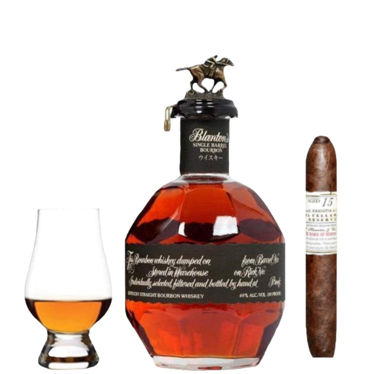 Blanton’s Black Edition Bourbon Gift Set with Gurkha Cigar and Glencairn Glass 750ml