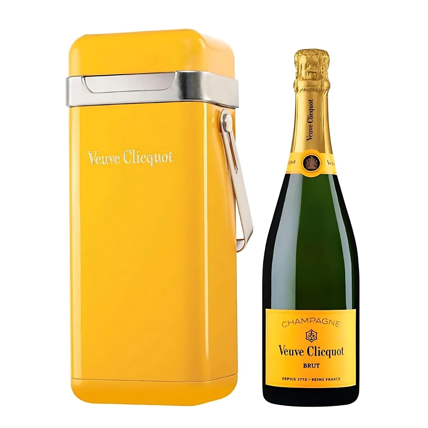 Veuve Clicquot Brut Yellow Label Champagne with signature yellow cooler – limited edition gift set available at Total Bourbon
