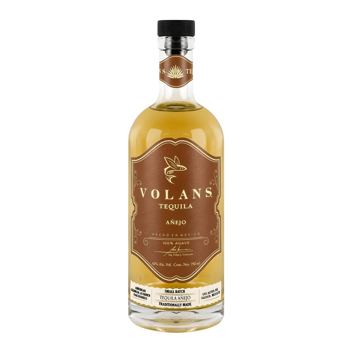Volans Añejo Tequila small batch 100% agave 750ml bottle on white background – premium aged tequila