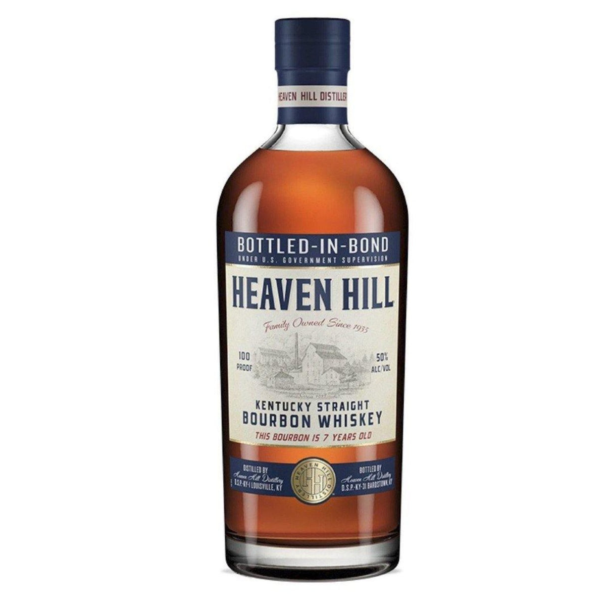 Heaven Hill 7 Year Bottled in Bond Kentucky Straight Bourbon Whiskey 750ml bottle at 100 proof adhering to the Bottled-in-Bond Act of 1897 from Bardstown, Kentucky