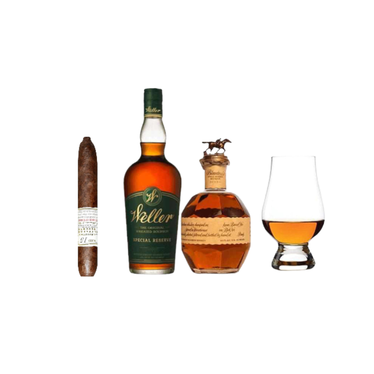Blanton’s Single Barrel and W.L. Weller Special Reserve Bourbon Gift Set with Glass and Cigar (2 x 750ml)