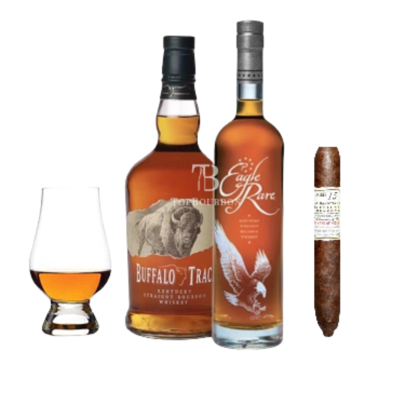 Eagle Rare and Buffalo Trace Bourbon Gift Set with Glass and Cigar (2 x 750ml)