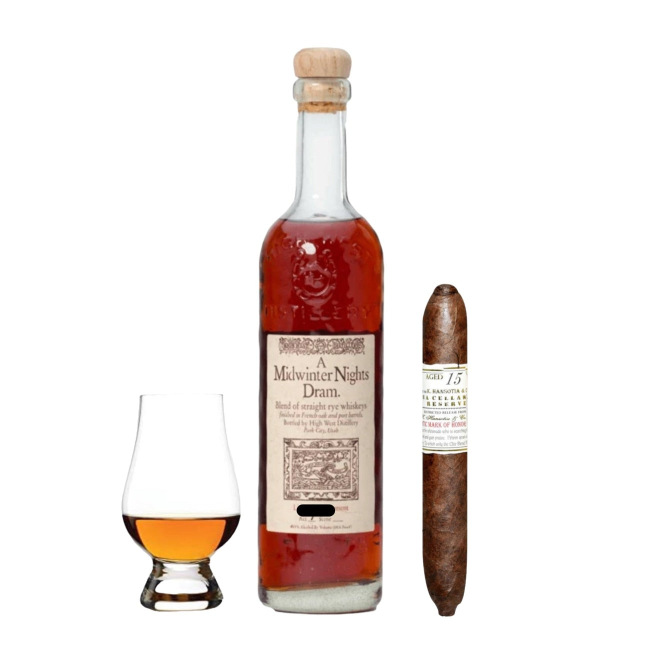 High West A Midwinter Night’s Dram Whiskey Gift Set with Glencairn Glass and Cigar 750ml