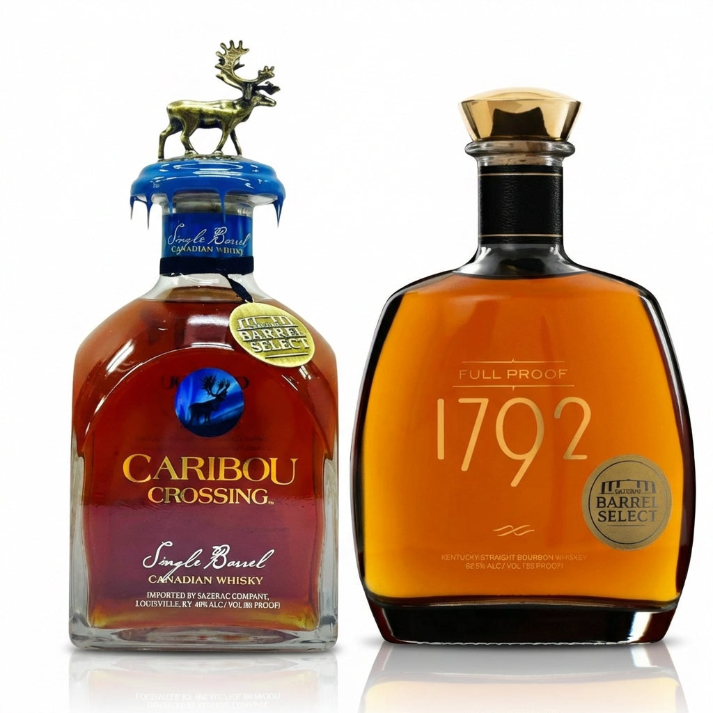 1792 Full Proof Bourbon and Caribou Crossing Single Barrel Canadian Whisky Barrel Select Bundle two 750ml bottles