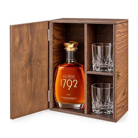 1792 Full Proof Bourbon Wooden Gift Box & 2 Crystal Glasses – wooden gift box with 2 crystal glasses
