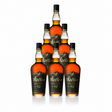 W.L. Weller 12 Year wheated bourbon — six-bottle case, black-and-gold labels, deep bronze 90-proof Kentucky straight bourbon