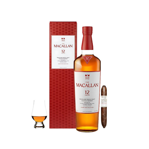 Macallan 12 Year Sherry Oak Scotch Gift Set with Cigar & Glencairn