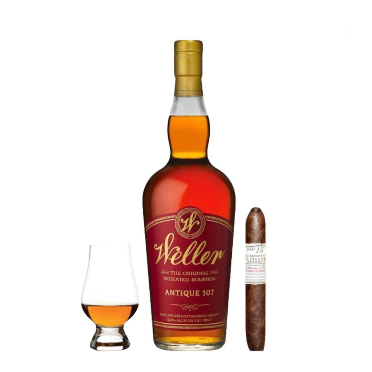 W.L. Weller Antique 107 Bourbon Gift Set with Gurkha Cigar and Glencairn Glass 750ml