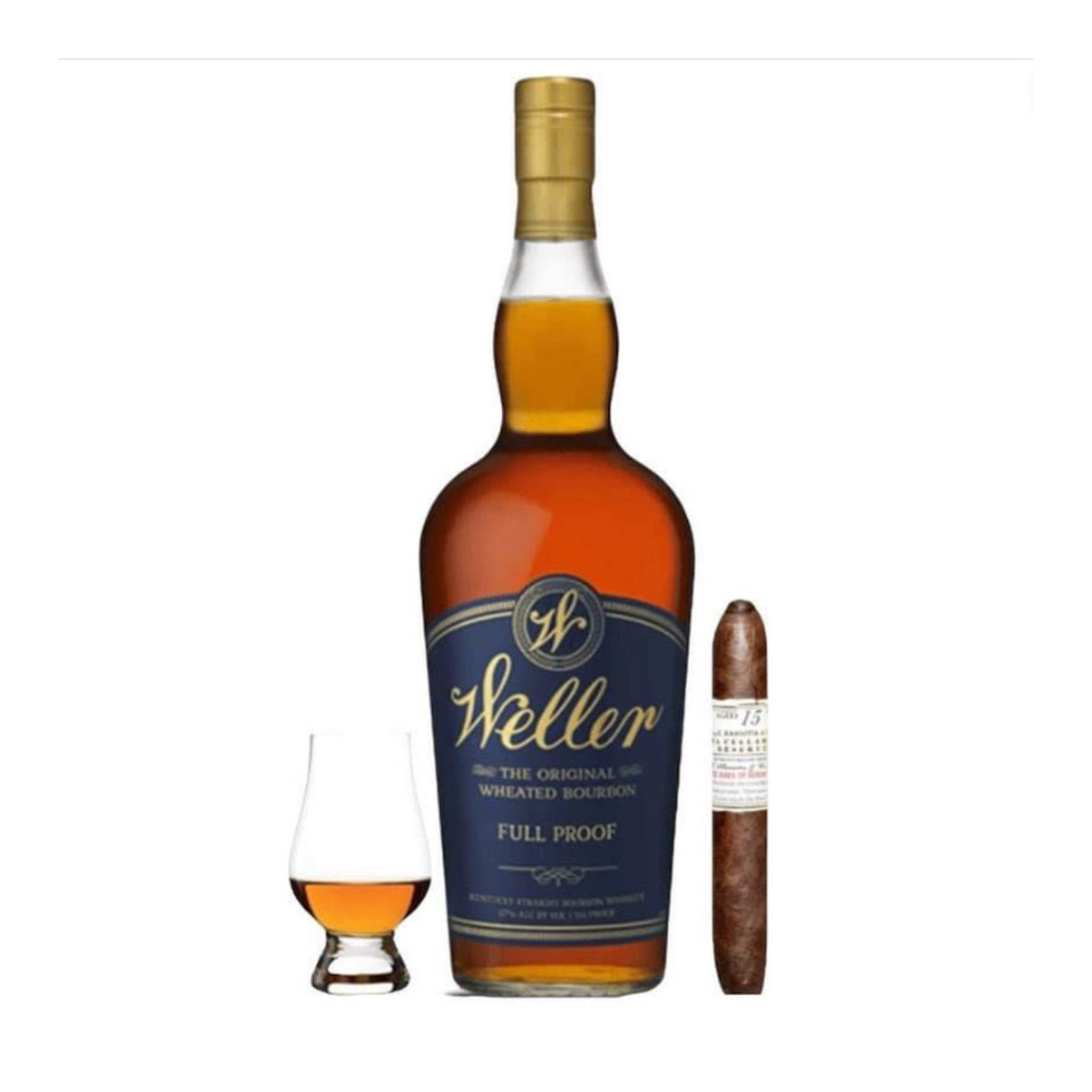 W.L. Weller Full Proof Bourbon Gift Set with Gurkha Cigar and Glencairn Glass 750ml