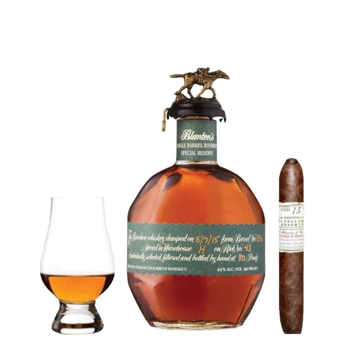 Blanton's Green Special Reserve Bourbon Gift Set with Gurkha Cigar and Glencairn Glass 700ml