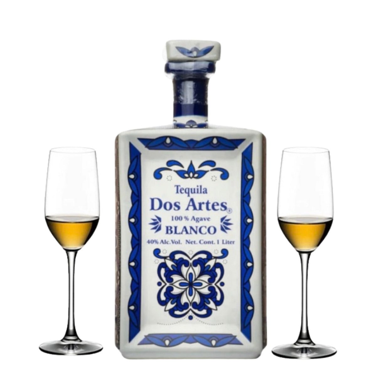 Dos Artes Blanco Tequila Gift Set with 2 Tequila Glasses 1L