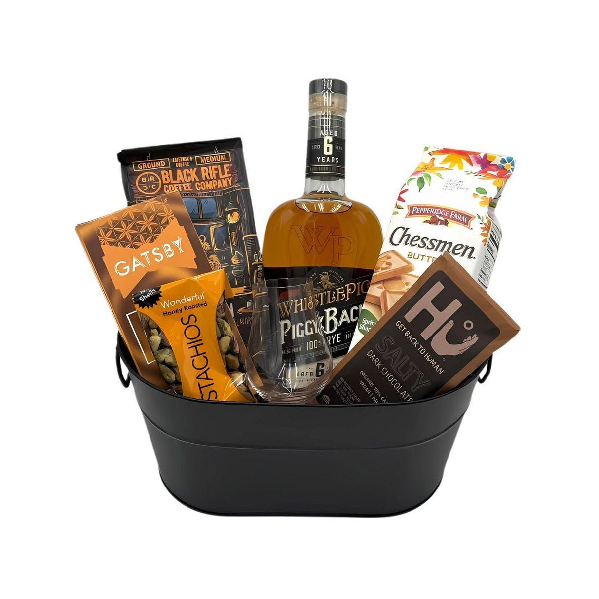 WhistlePig PiggyBack Rye Whiskey Gift Basket (750ml + Assorted Items)