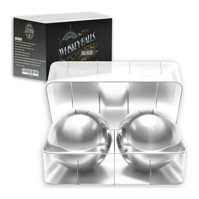 XXL Whiskey Chilling Balls – Set of 2 Stainless Steel Spheres with Freezer Tray (55mm)