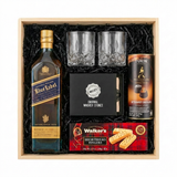 Johnnie Walker Blue Label Scotch Gift Crate – Whisky, Glasses, Whiskey Stones & Gourmet Treats
