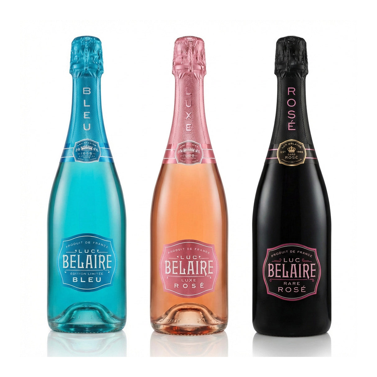 Luc Belaire Sparkling Wine Trio – Luxe Rosé, Rare Rosé & Bleu Collection (3 x 750ml)