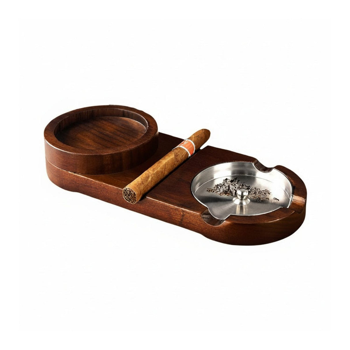 Wooden Old-Fashioned Glass Tray with Cigar Holder & Ashtray