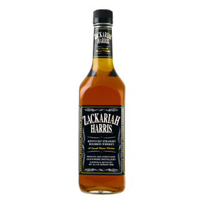 Lackariah Harris Kentucky Straight Bourbon Whiskey 750ml bourbon bottle with golden amber glass, black screw cap, and black label with white lettering and gold trim against a clean white background