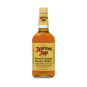Ancient Age Kentucky Straight Bourbon Whiskey 750ml bourbon bottle with golden amber glass, cream screw cap and neck label, and cream label with red and black lettering against a clean white background