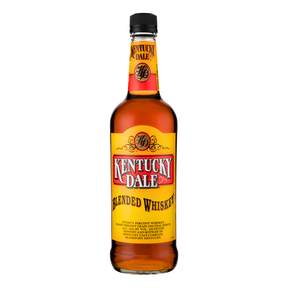 Kentucky Dale Blended Whiskey 750ml whiskey bottle with rich amber glass, black screw cap, and bright yellow and red label with bold black lettering against a clean white background