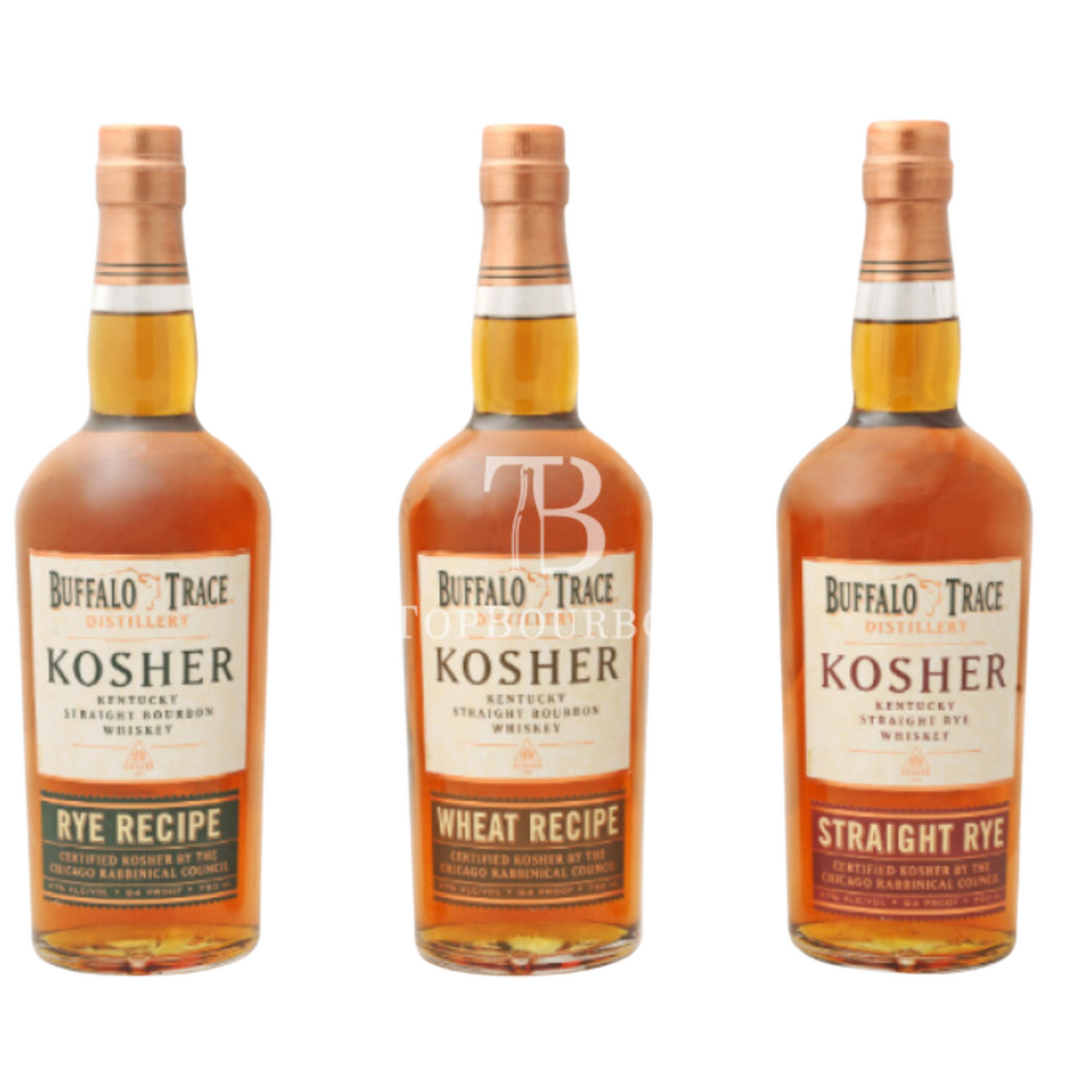 Buffalo Trace Kosher Bourbon and Rye Whiskey Bundle – Wheat Recipe, Rye Recipe, Straight Rye (3 x 750ml)