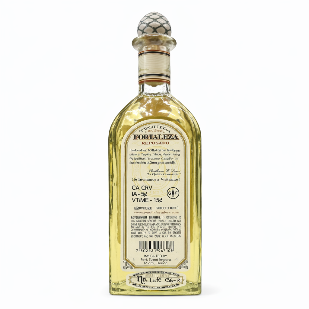 Fortaleza Winter Blend Reposado Tequila 2025 back product image on white background