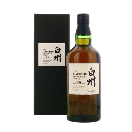 Hakushu 25 Year Old Japanese whisky bottle with box