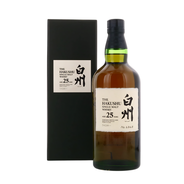 Hakushu 25 Year Old Japanese whisky bottle with box