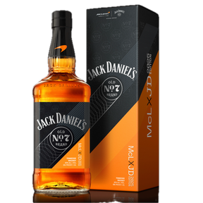 Jack Daniel’s x McLaren Tennessee Whiskey limited edition 1 liter bottle with box on black background