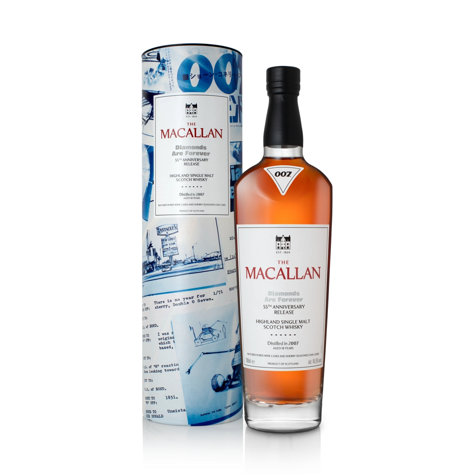 Macallan Diamonds Are Forever 18 Year Old Scotch whisky bottle on white background