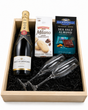 Moët & Chandon Brut Impérial Champagne gift set with flutes cookies chocolate and wooden crate