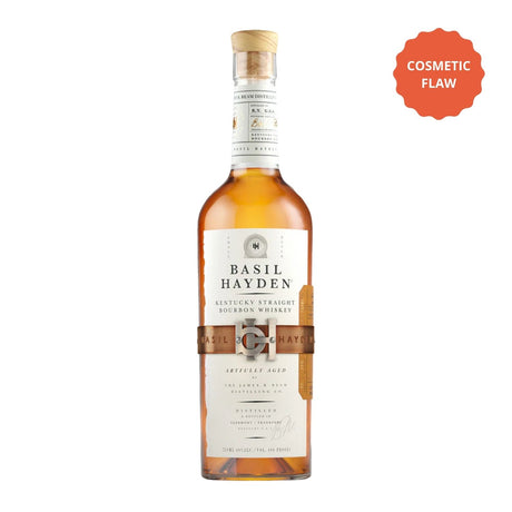 Basil Hayden's Kentucky Straight Bourbon Whiskey 750ml bottle with cosmetic label flaw — Blooper discount bottle