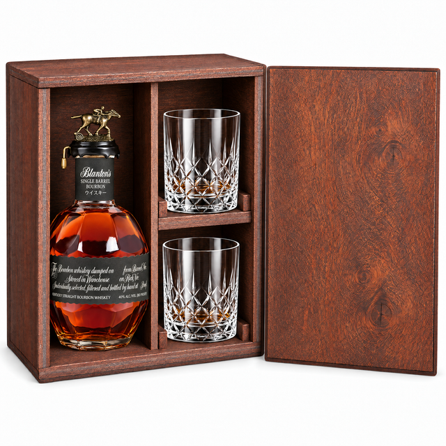 Blanton's Takara Black Edition Gift Set with Wooden Box & 2 Crystal Glasses wooden gift set hero