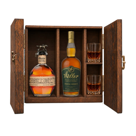 Blanton's Original Single Barrel & W.L. Weller Special Reserve Gift Set with Wooden Box & 2 Crystal Glasses – 2 x 750ml