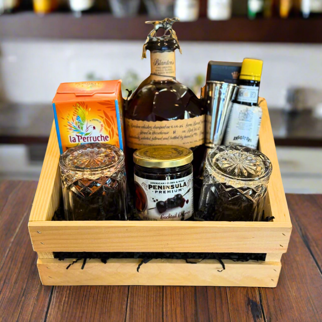 Blanton’s Old-Fashioned Wooden Gift Crate – Bourbon, Glasses, Bitters &amp; Bar Tools